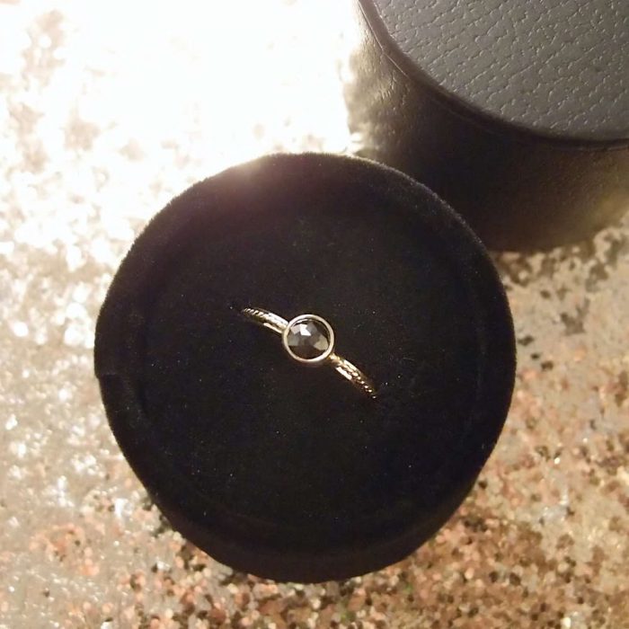 Boho engagement ring with black diamond