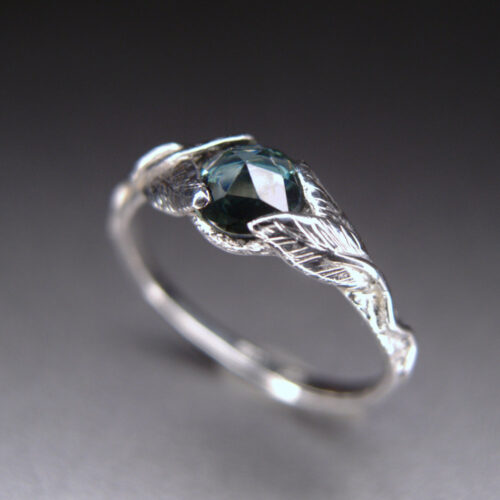 elficki pierscionek z szafirem z bialego zlota